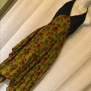 Gypsy Rose Floral Olive Green and Black Halter Sundress